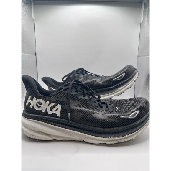 MMen's HOKA Clifton 9 Black/White Max Cushioned Size 11.5 D Running Sneaker - Picture 2 of 6